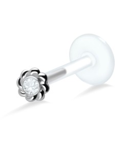 Stone Set Flower Shaped labret Silver LA-734